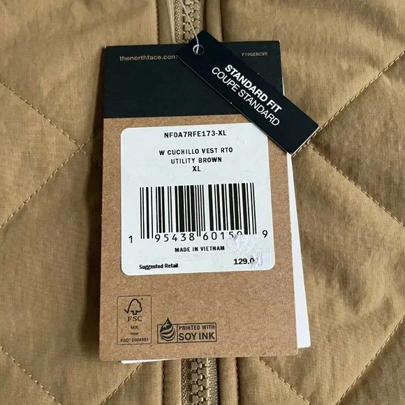 NWT The North Face TNF Cuchillo Insulated Water Resistant Vest Aviator Brown XL - Picture 5 of 6